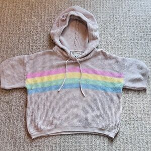 Anthropologie Pastel Rainbow Stripe Cotton Hoodie Sweater